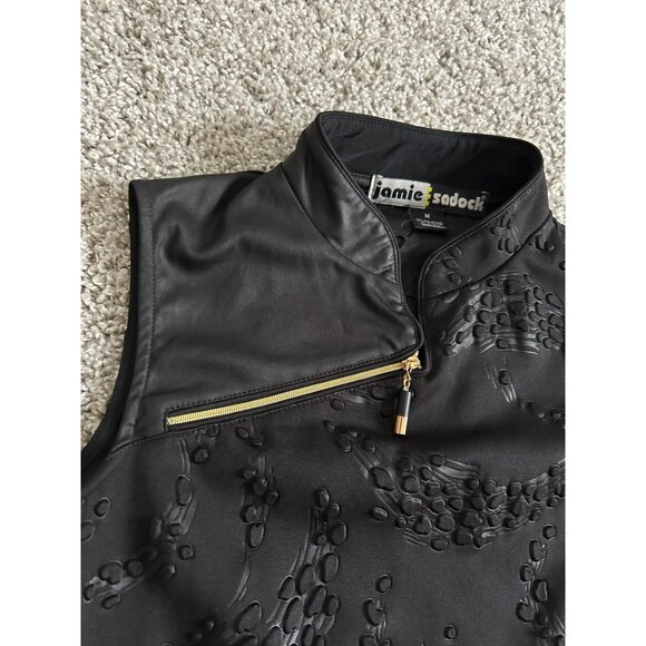 Jamie Sadock Womens Sz M Black Sleeveless Mock Neck Textured Top W/ Gold Zipperr - Picture 3 of 10